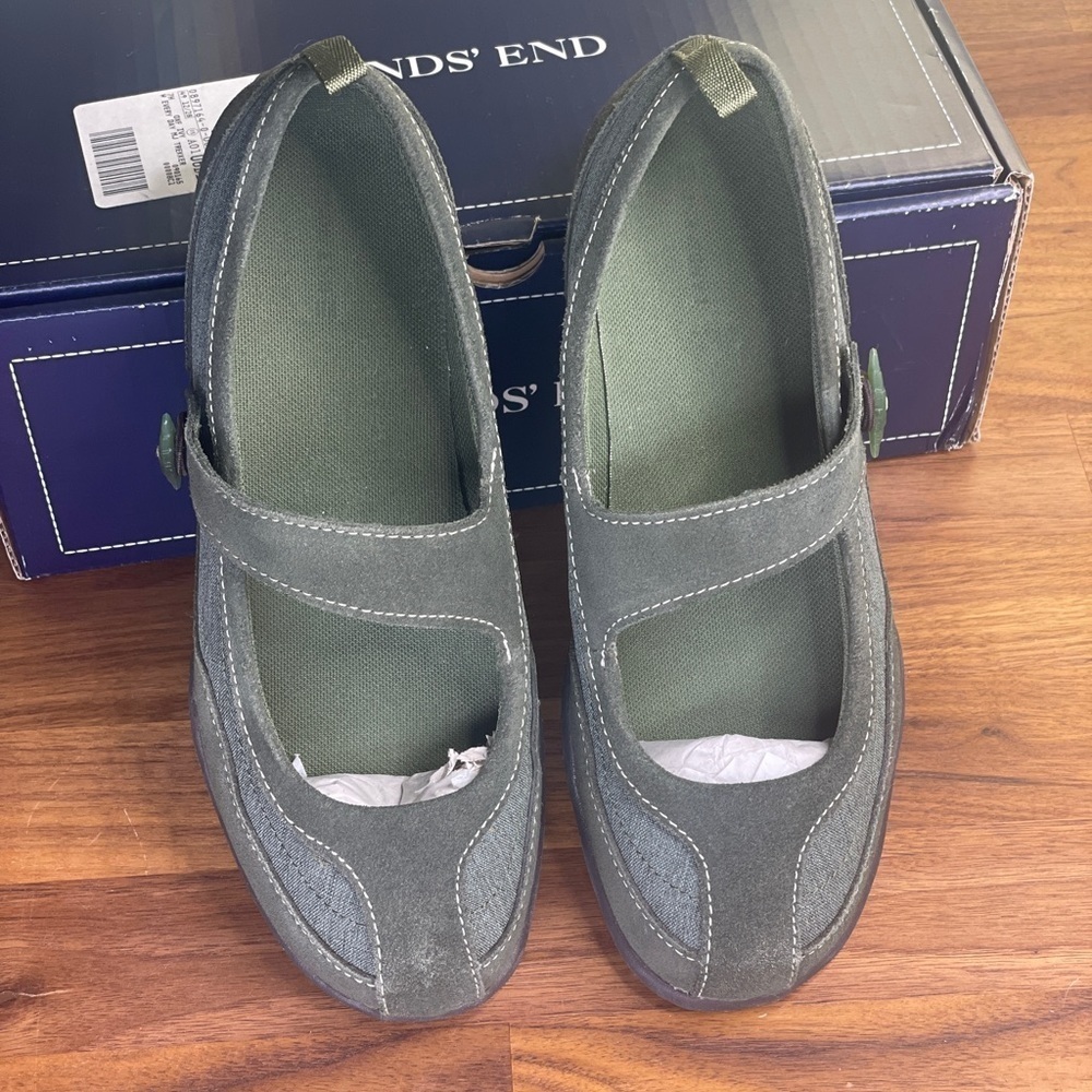 Lands' End Green Oxford Ivy Mary Jane Trekker Comfort 7.5